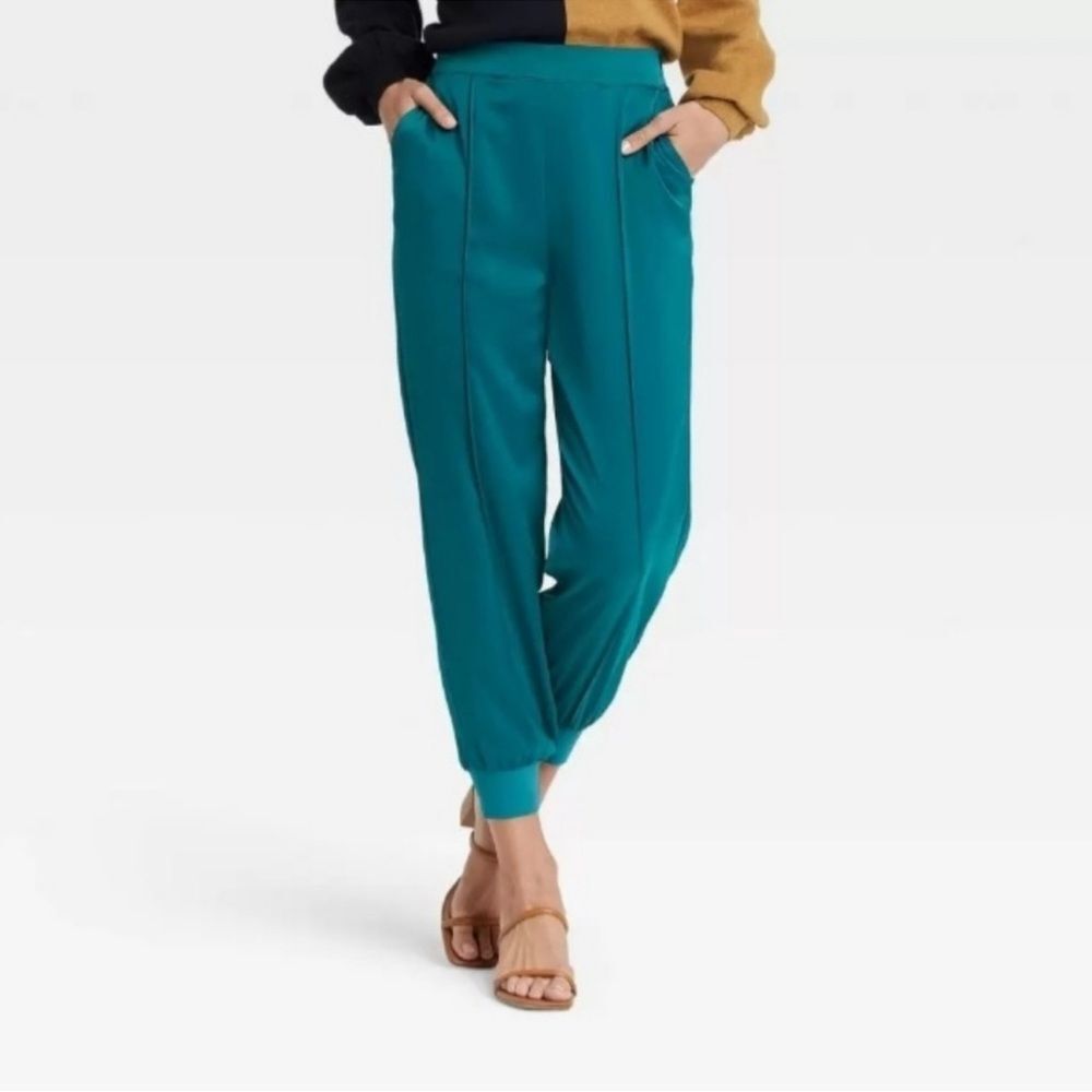 Who What Wear Teal Satin Jogger Pants Size Small